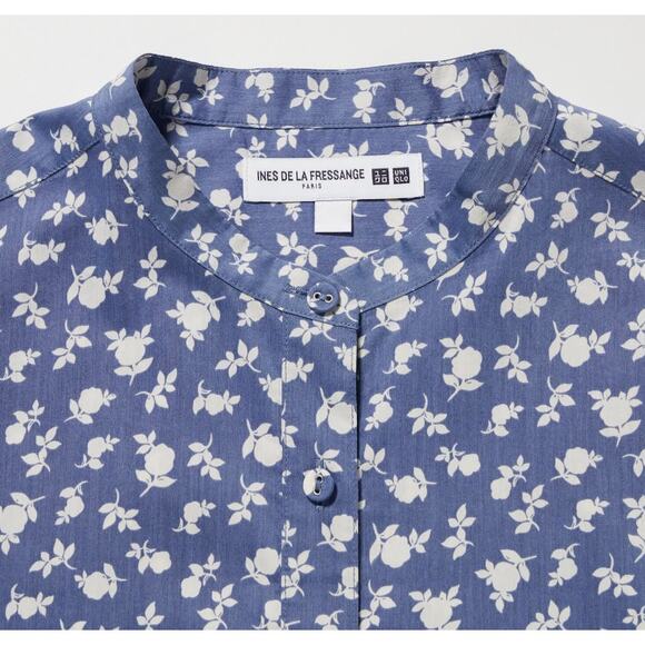 Uniqlo Cotton Silk Long-Sleeve Tunic in Blue Floral - Picture 2 of 14